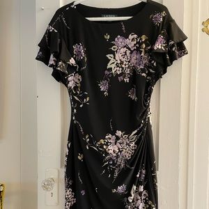Ralf Lauren black floral flattering knee length dress w stretch
